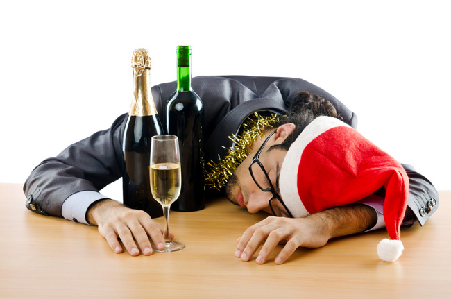 Drunken businessman after office christmas party